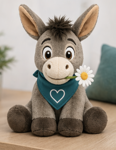 HPO Esel Plüschtier mit Gänseblümchen und Halstuch